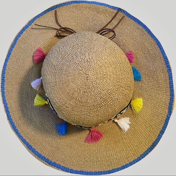Floppy Hat Embroidered Band / Leather Tie / Tassels / UPF50 - Picture 2 of 7